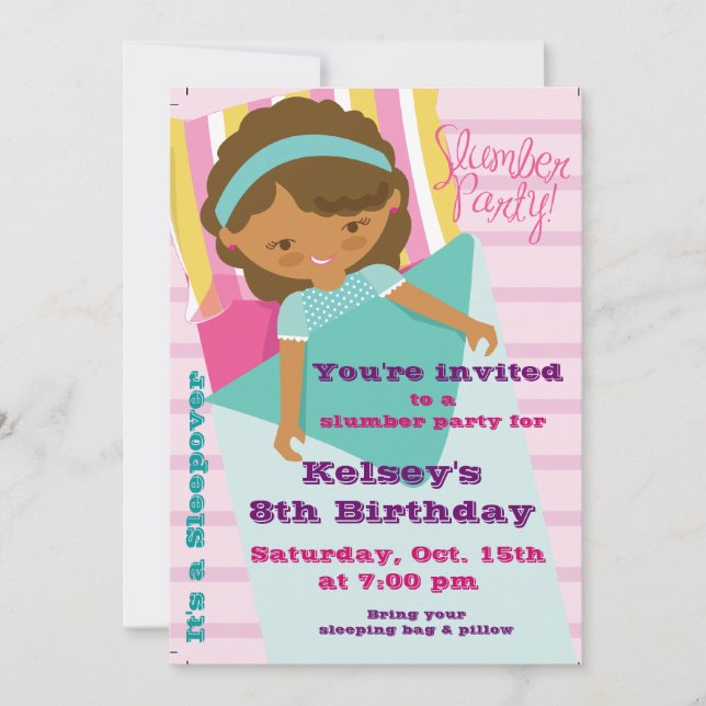 Girls Sleepover Pajama Slumber Party Invitation (Front)