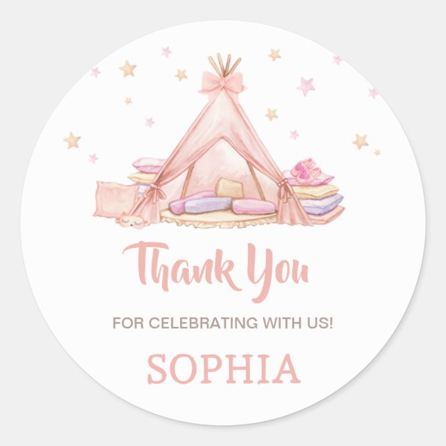 Girls Sleepover Party Birthday Party Classic Round Sticker (Front)