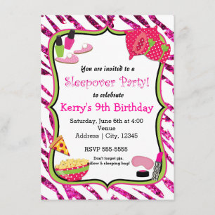 Girls Sleepover Slumber Party Makeup Invitation