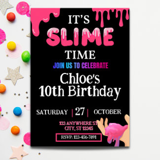 Girls Slime Birthday Invitation 