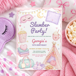 Girls Slumber Party Birthday Sleepover Invitation