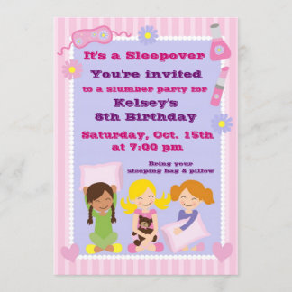 Girls Slumber Party Sleepover Pajama Invitation