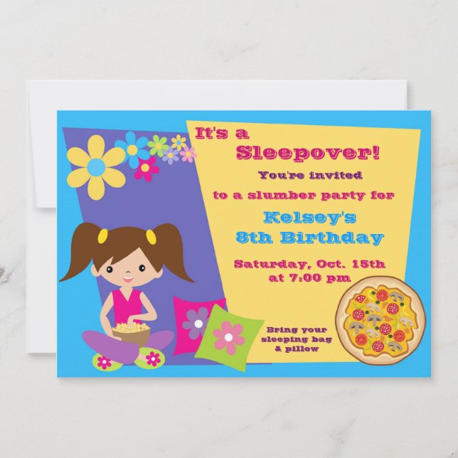 Girls Slumber Party Sleepover Pajama Invitation (Front)