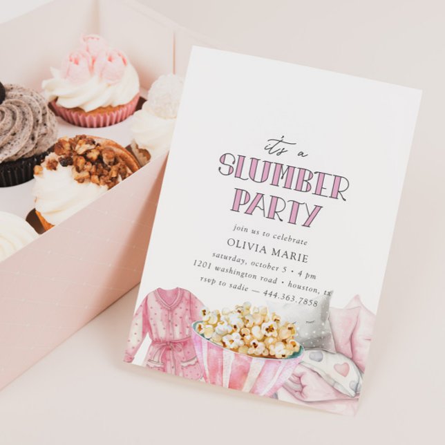 Girls' Slumber Pink Pajama Birthday Party Invitation (Creator Uploaded)