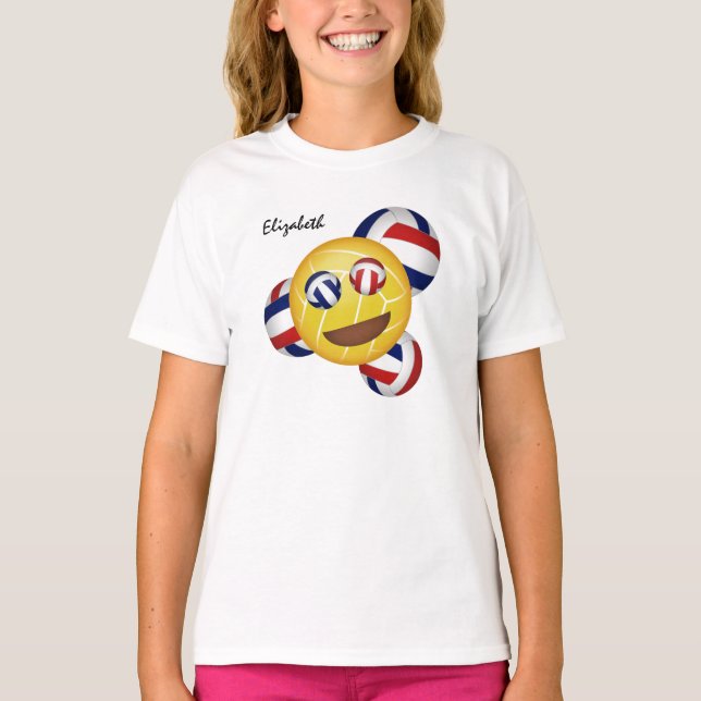 girls' smiling volleyball emoji red white and blue T-Shirt (Front)