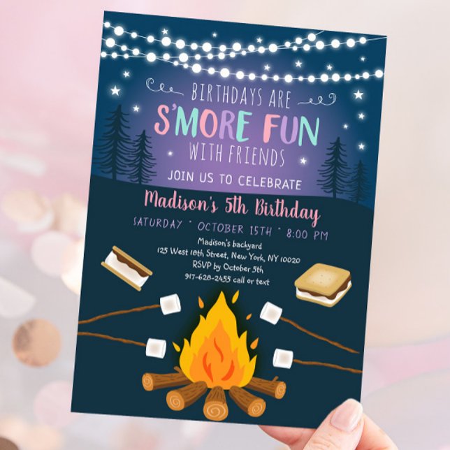 Girls S'more Fun S'mores Campfire Birthday Invitation (Creator Uploaded)