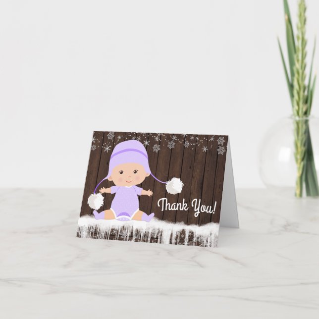 Girls Snowflake Winter Baby Shower Thank You Cards (Front)