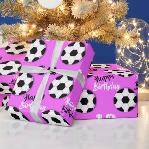 Girls soccer ANY AGE pink birthday sports theme Wrapping Paper
