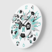 girls soccer ball blowout light teal grey stars large clock (Angle)