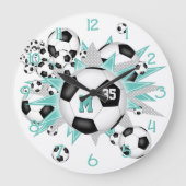 girls soccer ball blowout light teal grey stars large clock (Front)