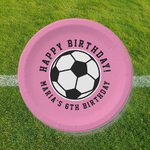 Girl's soccer ball sports Birthday custom pink Pap Paper Plate