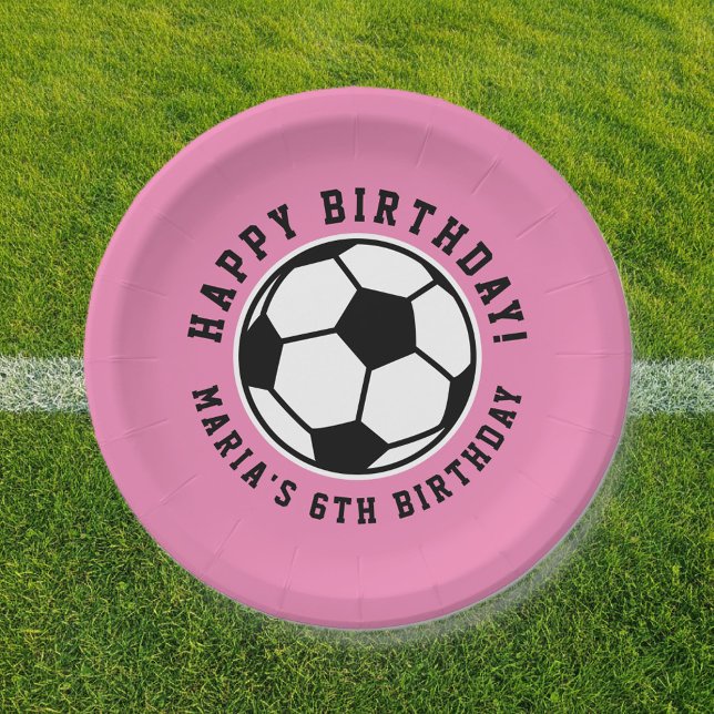 Girl's soccer ball sports Birthday custom pink Pap Paper Plate (soccer Birthday party plates)