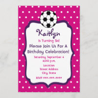 Girls Soccer Birthday Invite- Pink With Purple