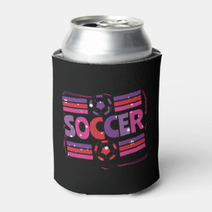 Girls Soccer Geometric Retro Typography Can Cooler