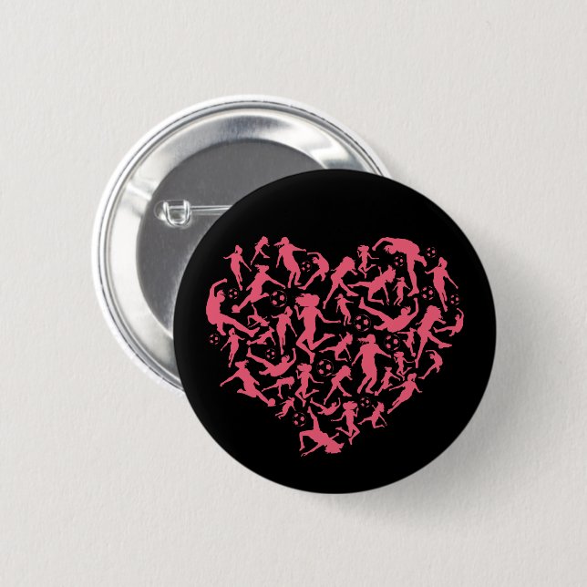 Girls Soccer Heart - Women Players 6 Cm Round Badge (Front & Back)
