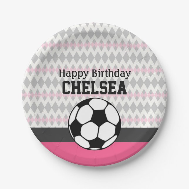 Girl's Soccer Party Custom Birthday Paper Plate (Front)