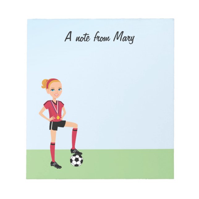 Girl's Soccer Player Notepad Personalised (Front)
