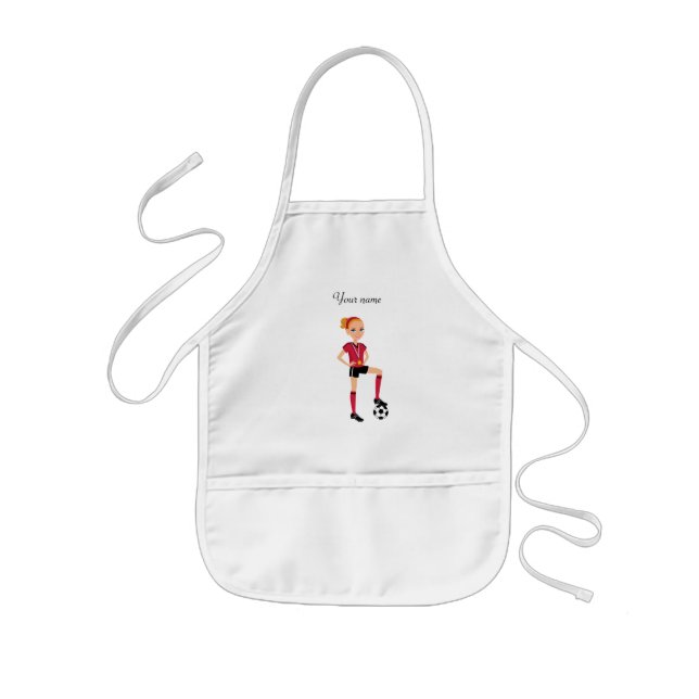 Girl's Soccer Player Personalised Kids Apron (Front)