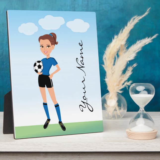 Girl's Soccer Player Personalised Plaque (Side)