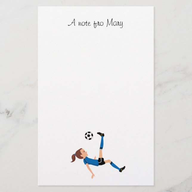 Girl's Soccer Player Personalised Stationery (Front)