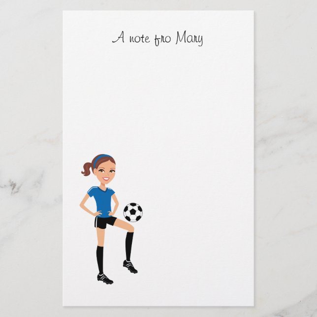 Girl's Soccer Player Personalised Stationery (Front)