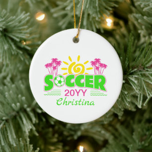 Girls Soccer Sunshine Palm Trees Ceramic Tree Decoration