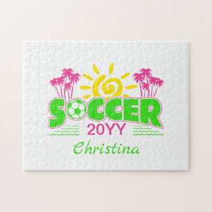 Girls Soccer Sunshine Palm Trees Jigsaw Puzzle