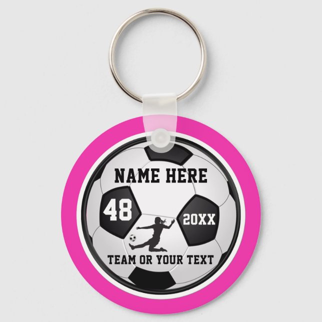 Girls Soccer Team Gifts, Your Colours and Text Key Ring (Front)