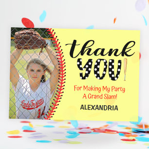 Girls Softball Birthday Party  Thank You Card