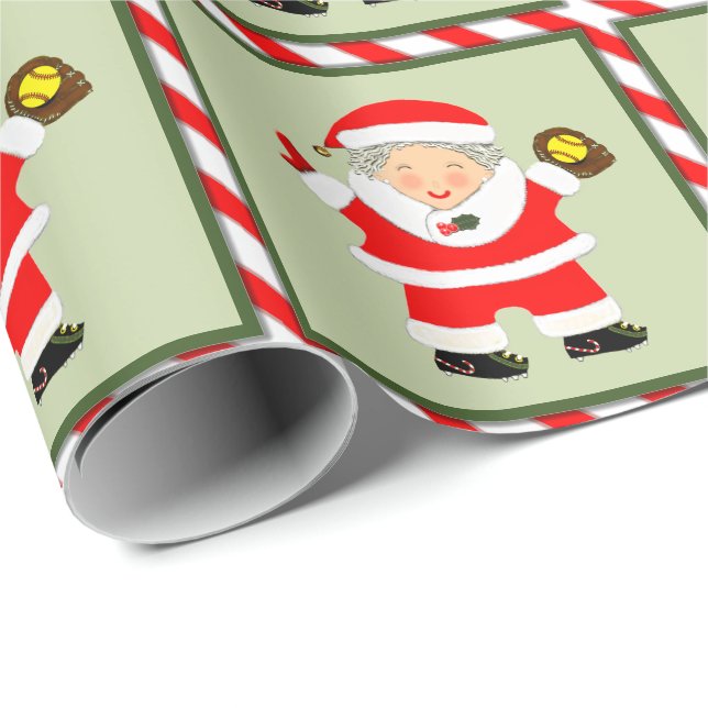 Girls Softball Holiday Gift Wrapping Paper (Roll Corner)