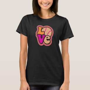 Girls Softball Love Retro 70's Groovy Style Premiu T-Shirt