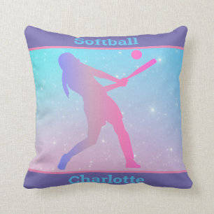 Girls Softball Pastel Throw Pillow