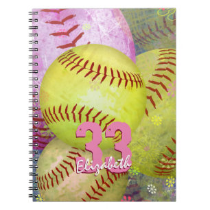 Girls' Softball Pink Bright Yellow personalised Notebook