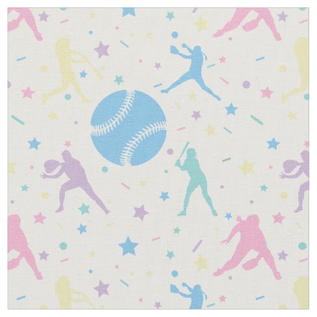 Girls Softball Player Stars Fabric (Close Up)