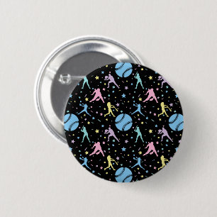Girls Softball - Women Players with Stars 6 Cm Round Badge