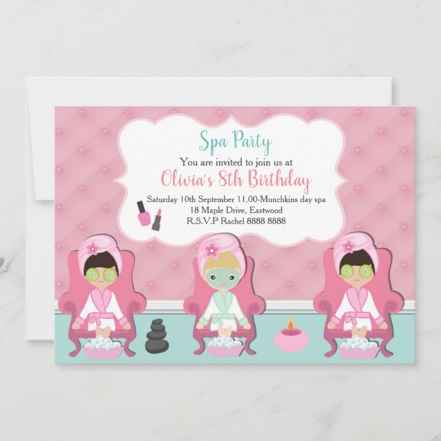 Girls Spa Invitation Pamper party Invite (Front)