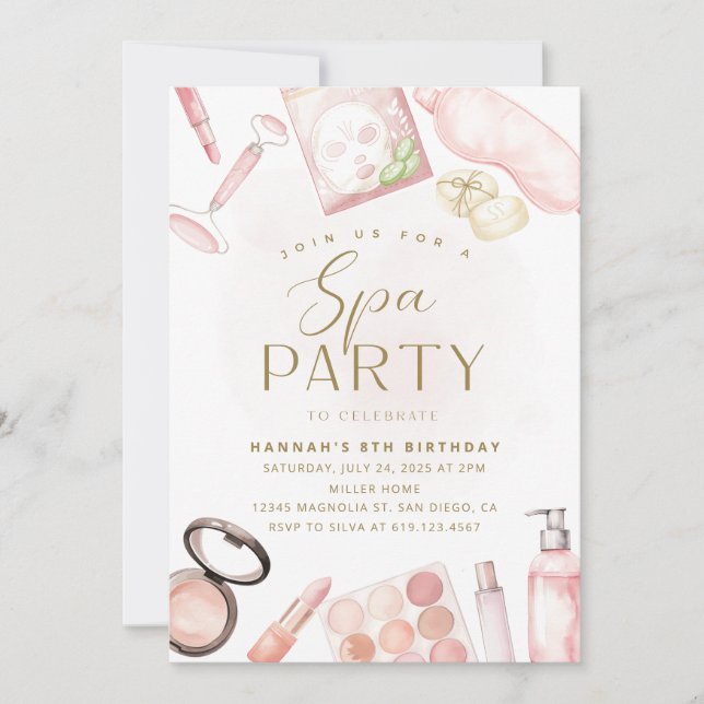 Girls Spa Party Invitation • Watercolor (Front)