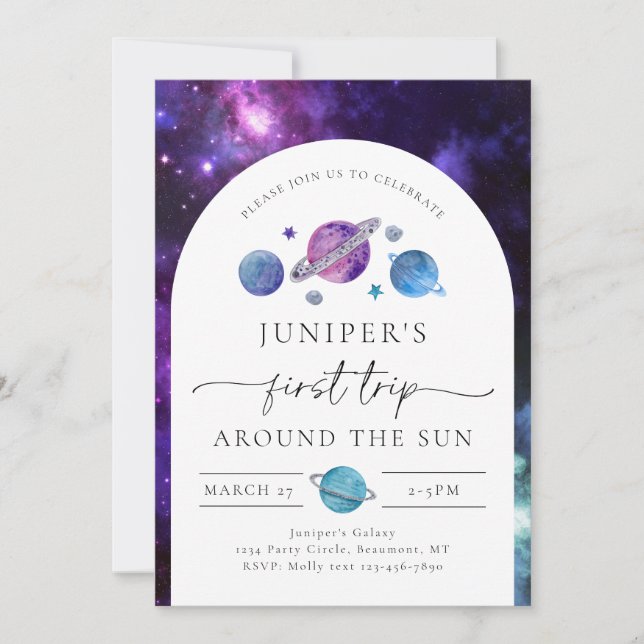 Girl's Space Birthday Invitation | Space Birthday (Front)