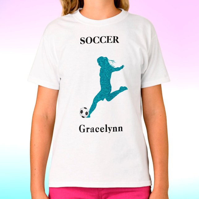 Girls Sparkly Soccer Player T-Shirt (Creator Uploaded)