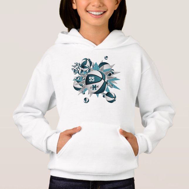girls sports apparel teal white basketball blowout (Front)