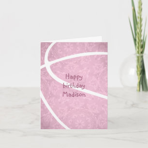 girls sports basketball dusty pink happy birthday card