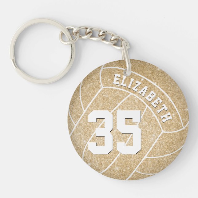 girls sports custom gold volleyball key ring (Front)