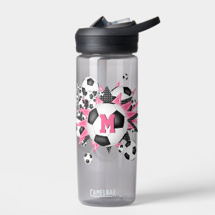 girls sports gear soccer balls pink black stars water bottle
