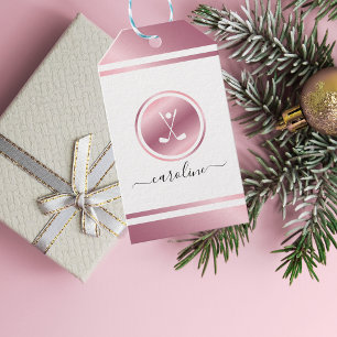 Girls Sports Golf Pink Rose Gold Golfer's Name  Gift Tags