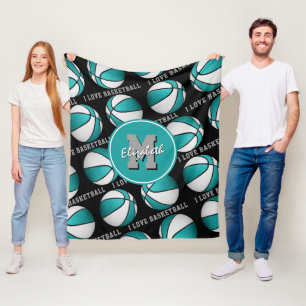 girls sports I love basketball lt teal white Fleece Blanket