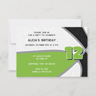 girls sports party bright green black basketball invitation