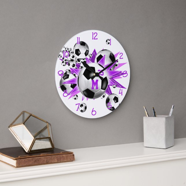 girls sports room wall decor soccer ball blowout large clock (Office)