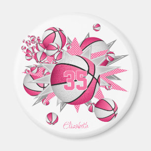 girls sports team gifts basketballs stars pink magnet