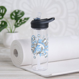 girls sporty light blue grey volleyballs stars water bottle