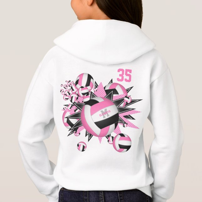 girls sporty pink black volleyballs stars (Back)